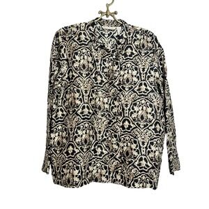 French Laundry Women's Large Silk Mandarin Long Sleeve Top‎ Black